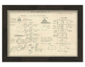 MONTAUK POINT LIGHTHOUSE, Long Island, New York - plan of Montauk point lighthouse sketched from Captain Case's notes taken in 1853