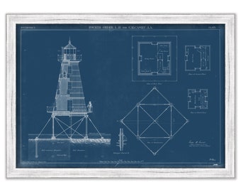 CALCASIEU PASS LIGHTHOUSE, Louisiana  - Blueprint Drawing and Plan of the Lighthouse as it was in 1872.