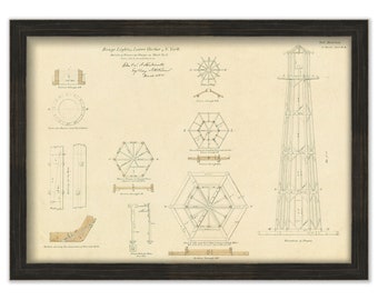 RANGE LIGHTS for Lower Harbor of New York City, New York  -  Drawing and Plan of the Lighthouse as it was in 1855.