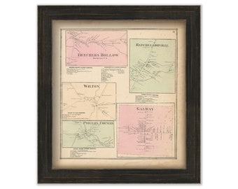 WILTON, GALWAY and BATCHELLORVILLE, New York 1866 Map, Replica or Genuine Original