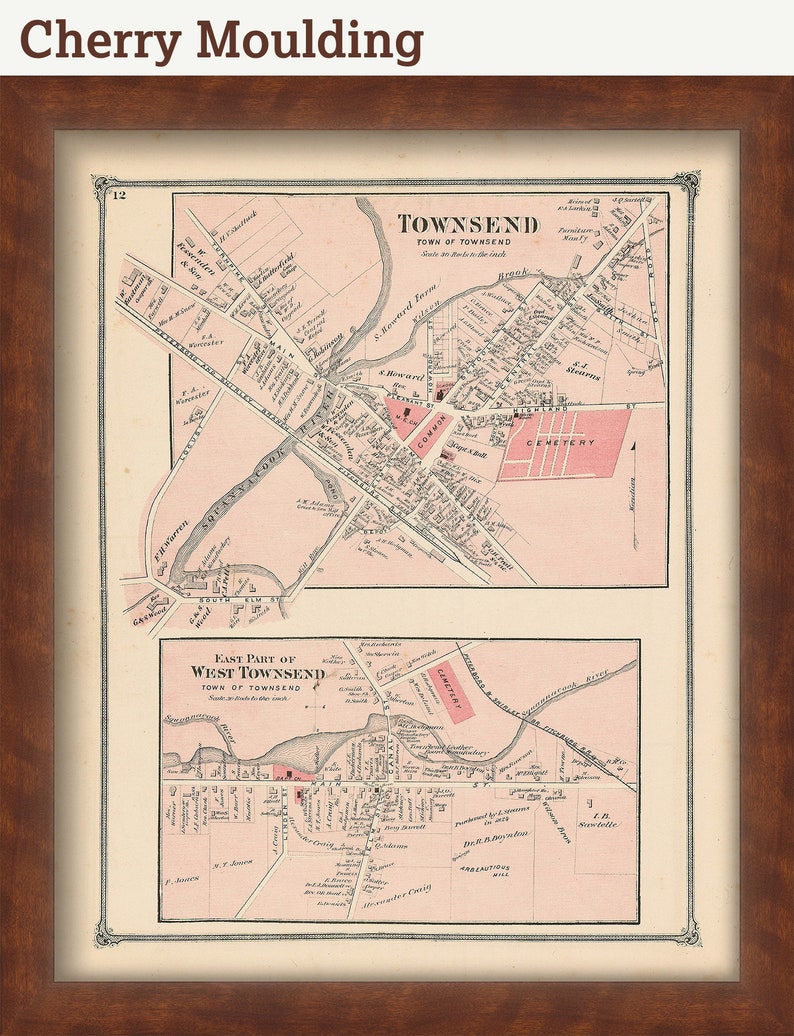 TOWNSEND VILLAGE Massachusetts 1875 Map Replica or Genuine Etsy