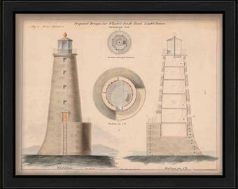 Whaleback Lighthouse, Portsmouth, NH - Architectural Drawing 1870