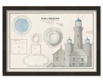 MATINICUS ROCK LIGHTHOUSE, Maine  -  Drawing and Plan of the Lighthouse as it was in 1836.