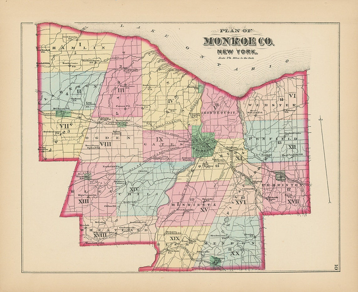 MONROE COUNTY New York 1872 Map Etsy