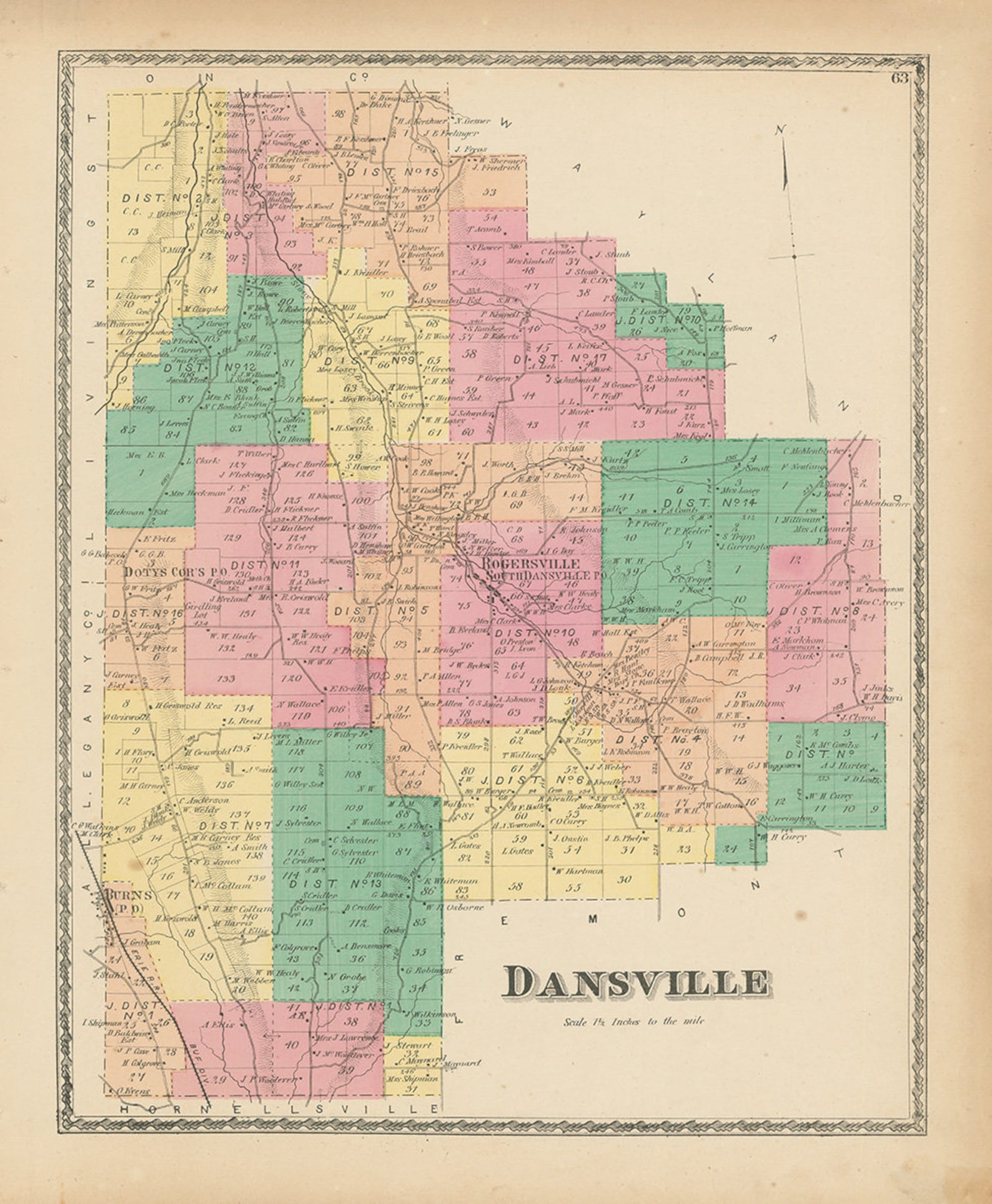 DANSVILLE New York 1873 Map Replica or Genuine ORIGINAL Etsy