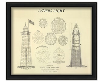 LOVERS LIGHT-Minots Ledge Light House 1855 Architectural Drawings