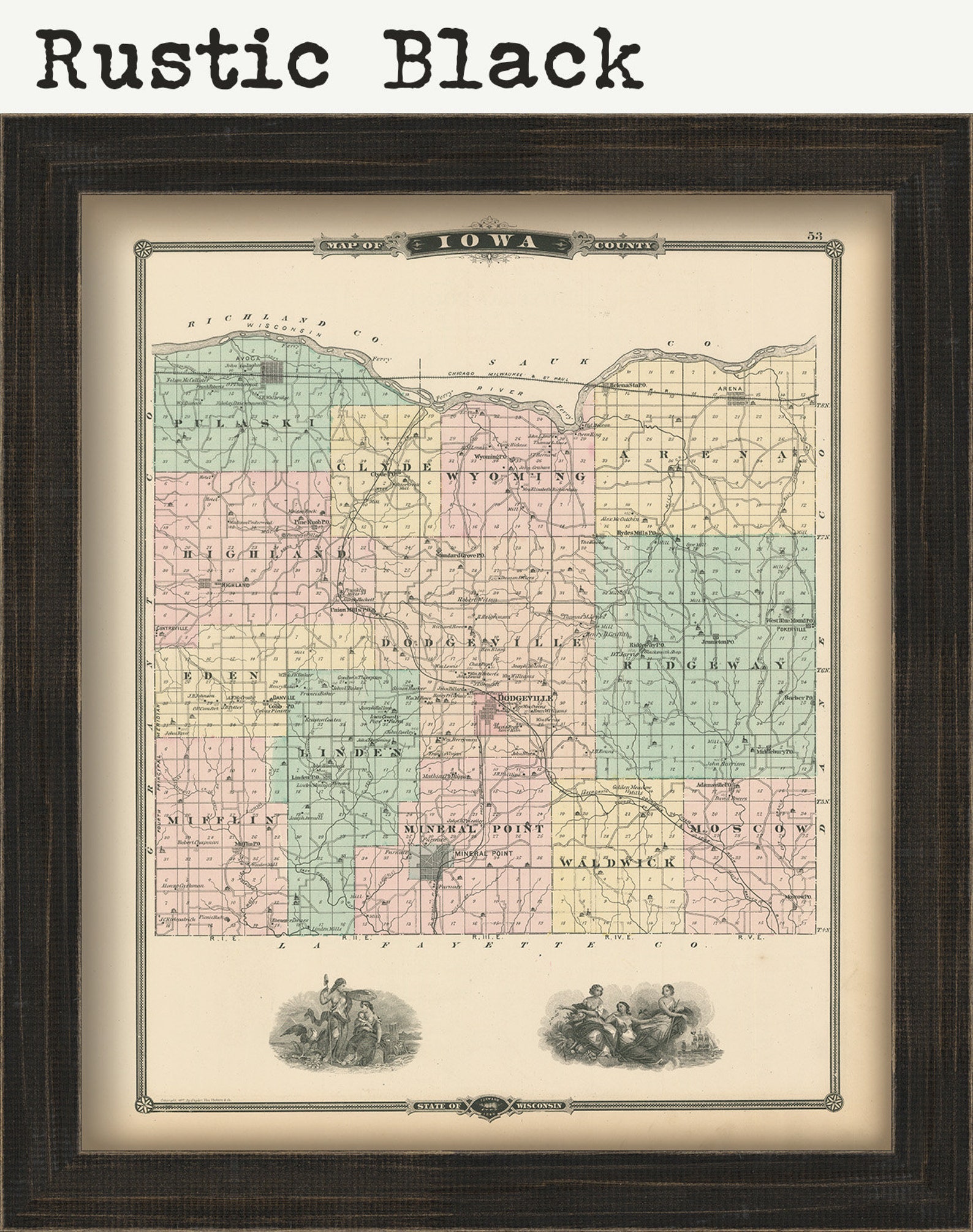 IOWA COUNTY Wisconsin 1878 Map Replica or Genuine Original Etsy
