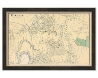 Village of EVERETT, Massachusetts 1875 Map - Replica or Genuine ORIGINAL