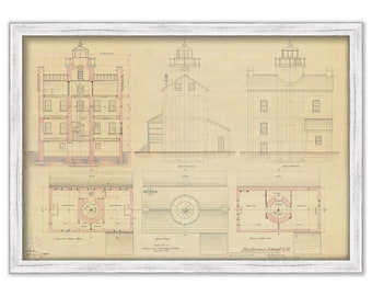 BLACKSTONE ISLAND LIGHTHOUSE, Maryland  - Drawing and Plan of the Lighthouse as it was in 1883.