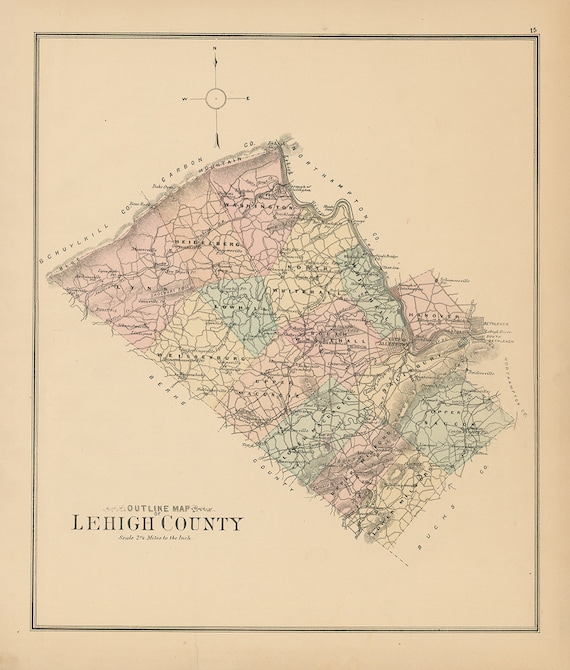 Wall Hangings 1876 Map of Lower Macungie Township Lehigh County