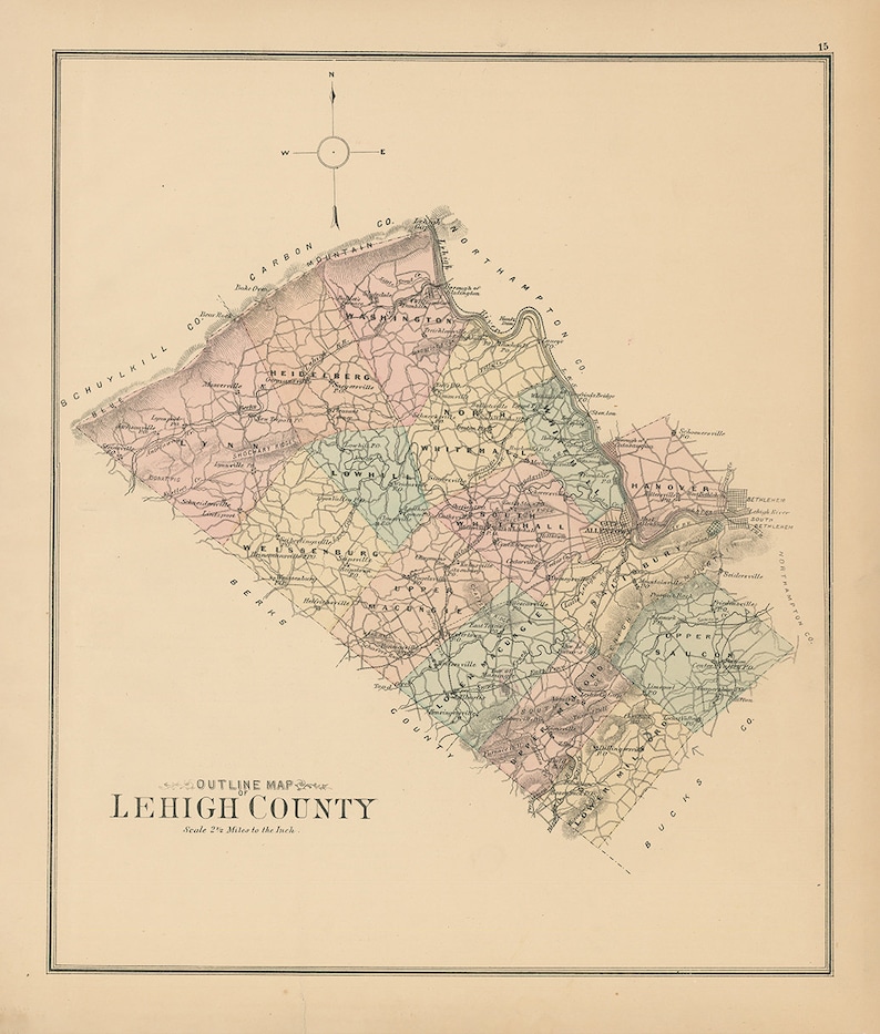SLATINGTON Pennsylvania 1876 Map Replica or Genuine Etsy