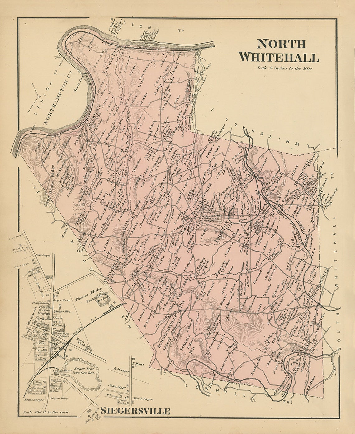 NORTH WHITEHALL Pennsylvania 1876 Map Replica or Genuine Etsy