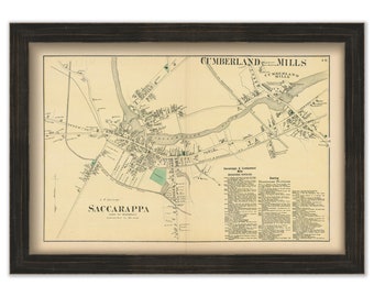 SACCARAPPA and CUMBERLAND MILLS, Maine 1871 Map, Replica or Genuine Original
