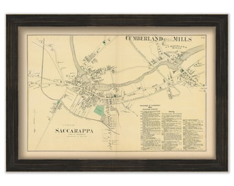 SACCARAPPA and CUMBERLAND MILLS, Maine 1871 Map, Replica or Genuine Original