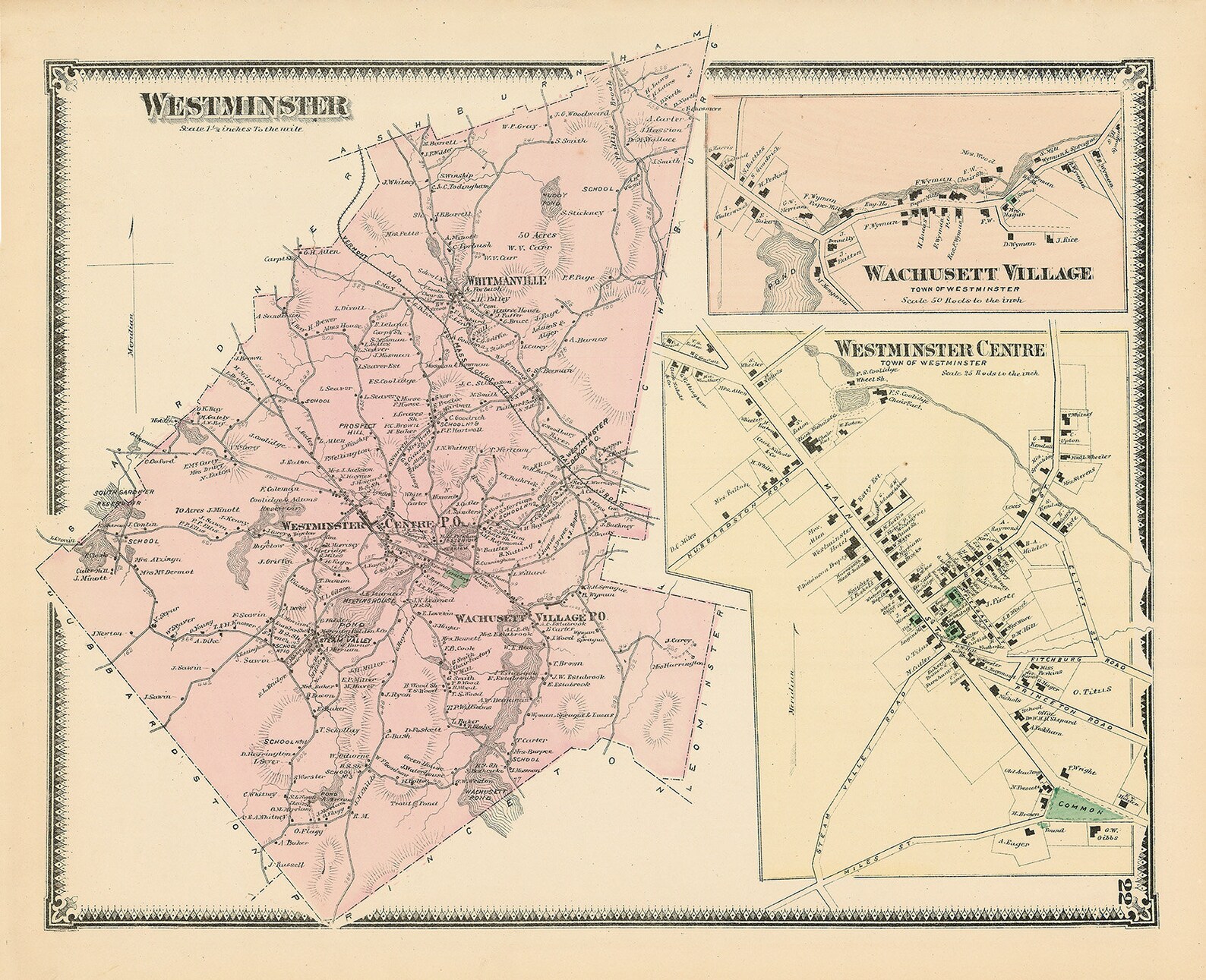 Town of WESTMINSTER Massachusetts 1870 Map Etsy