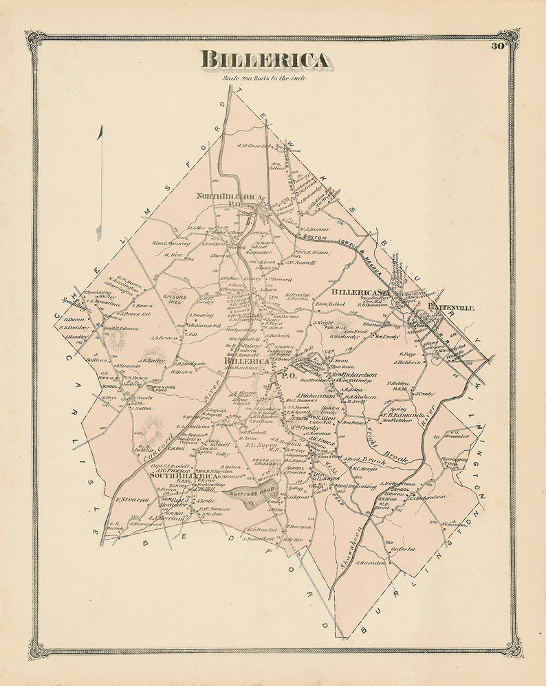 BILLERICA Massachusetts 1875 Map Replica or Genuine Etsy Italia