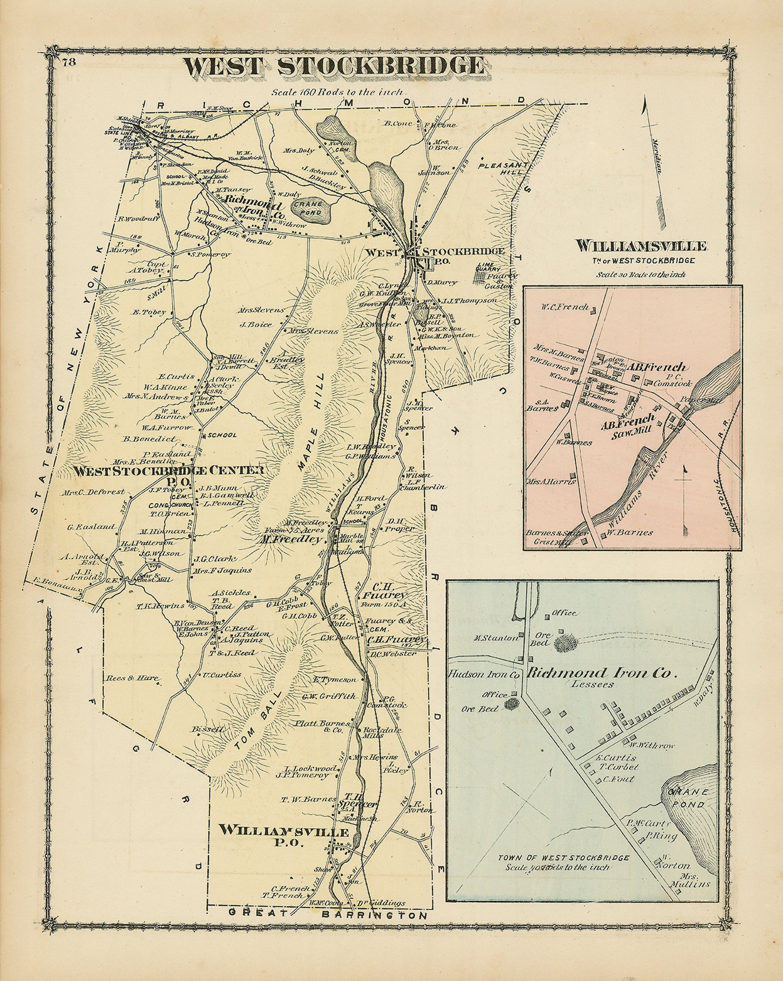 Town of West Stockbridge Massachusetts 1876 MapColored Etsy