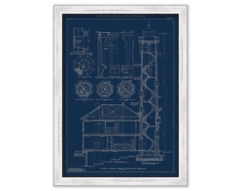 ALCATRAZ ISLAND LIGHTHOUSE, California  - Blueprint Drawing and Plan of the Lighthouse as it was in 1909.
