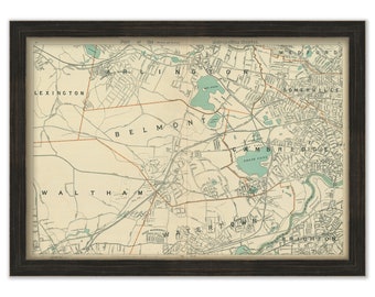 BELMONT, Massachusetts and the surrounding area, 1904 Map/Chart - Replica or GENUINE Original
