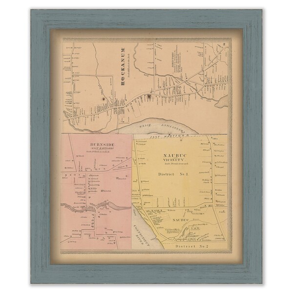 HOCKANUM, Hartford County, Connecticut, 1869 Map, Replica or GENUINE ORIGINAL