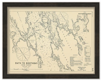 BATH to BOOTHBAY, Maine 1909 - Nautical Chart by Geo. Eldridge