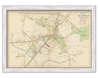 FRAMINGHAM CENTER, Massachusetts 1908 Map - Replica or GENUINE Original