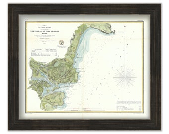 York River to Cape Neddick 1854 Colored Nautical Chart