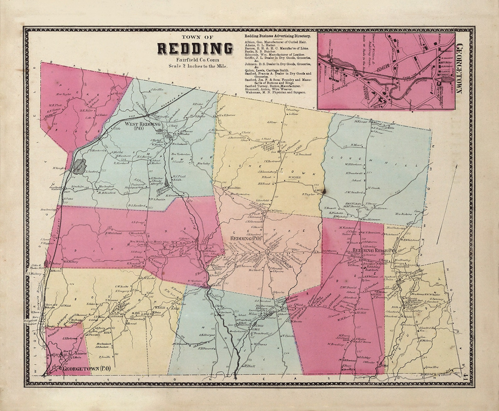 REDDING Connecticut Map 1867 - Etsy
