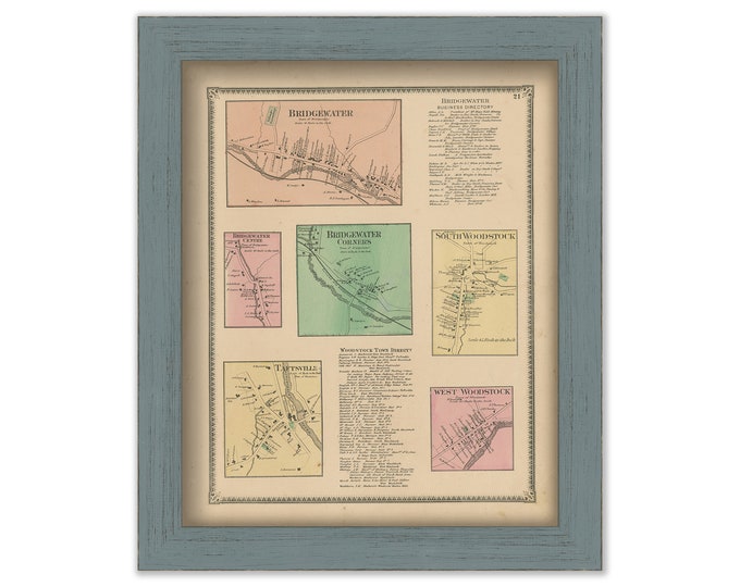 WOODSTOCK and BRIDGEWATER, Windsor County, Vermont 1869 Map - Replica or Genuine ORIGINAL