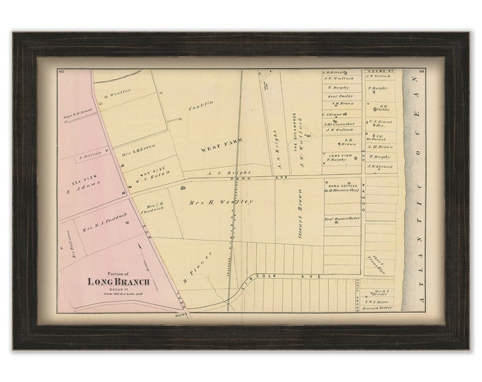 LONG BRANCH, Park and Ocean Ave, New Jersey 1873 Map - Replica or Genuine ORIGINAL