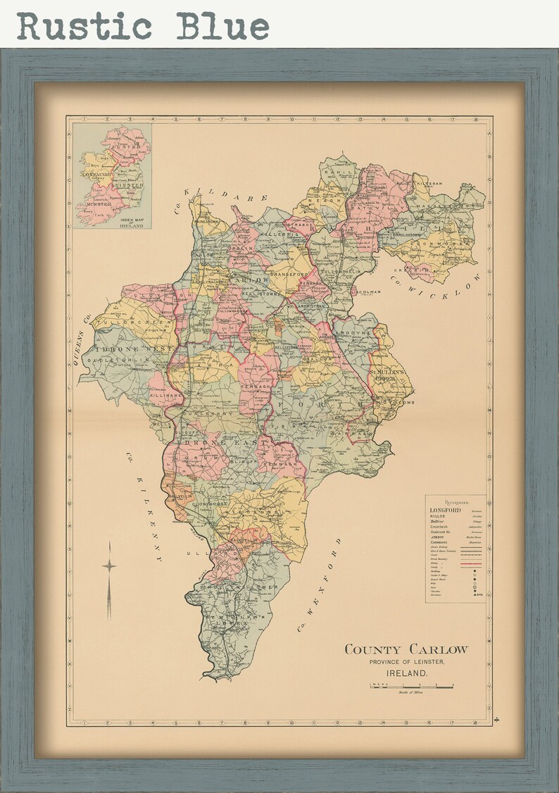 COUNTY CARLOW Ireland 1901 Map Replica or GENUINE Original Etsy