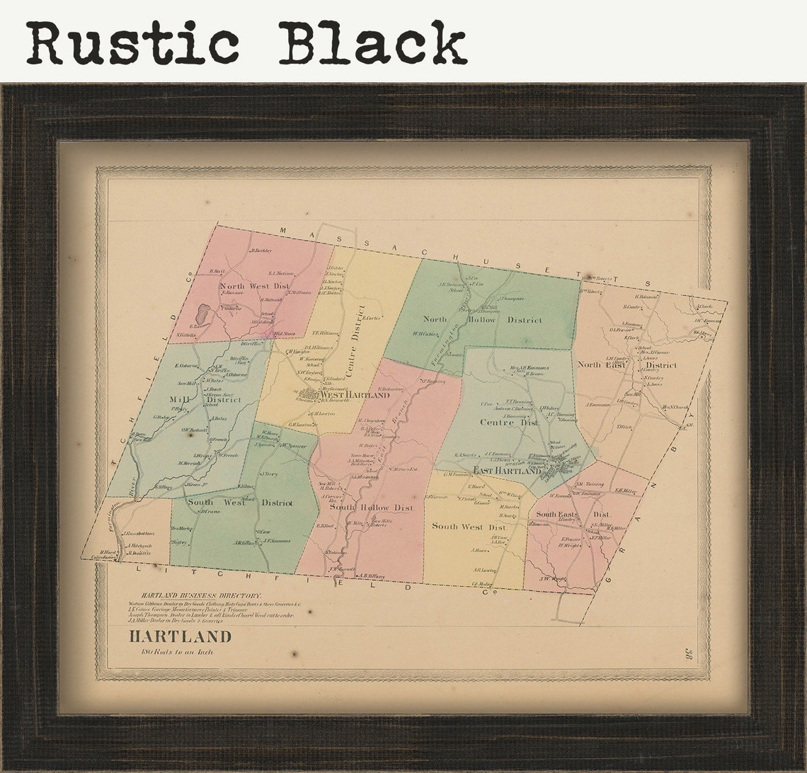 HARTLAND Connecticut 1869 Map Replica or GENUINE ORIGINAL Etsy