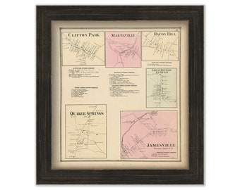 GREENFIELD and CLIFTON PARK, New York 1866 Map, Replica or Genuine Original