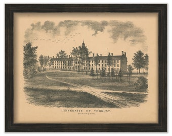 UNIVERSITY OF VERMONT  -  1869 Lithograph