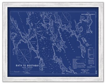 BATH to BOOTHBAY, Maine -  1909 Nautical Chart Blueprint by Geo. Eldridge