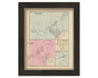 Bellport and East Moriches, Brookhaven, New York 1873 Map, Replica and GENUINE ORIGINAL