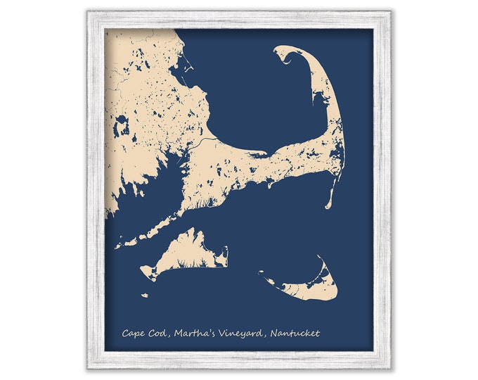Cape Cod, Martha's Vineyard and Nantucket, Massachusetts - Contemporary Map Poster