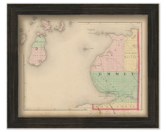 EMMET COUNTY, Michigan 1873 Map - Replica or Genuine ORIGINAL