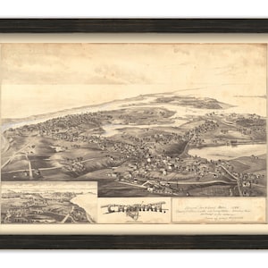 May include: An antique map of Chatham, Massachusetts, from 1874. The map shows the town's layout, including streets, buildings, and waterways. The map is printed in black and white and has a vintage aesthetic.