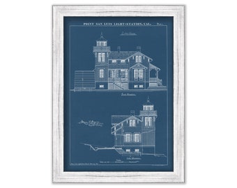 POINT SAN LUIS Lighthouse, California  - Blueprint Drawing and Plan of the Lighthouse as it was in 1890.