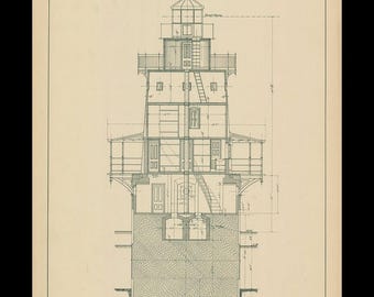 ROCKLAND LAKE LIGHTHOUSE, Hudson River, Rockland, New York  -  Drawing and Plan of the Lighthouse as it was in 1894.