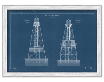 IRON PILE LIGHTHOUSES at Caryfort Reef and Sand Key, Florida  -   Blueprint Drawing and Plan of the Lighthouse as it was in 1852.