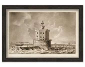 RACE ROCK LIGHTHOUSE, Fisher Island, New York  -  Drawing of the Lighthouse as it was in 1878.