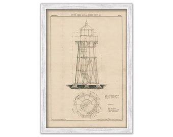 MOBILE POINT LIGHTHOUSE, Alabama  - Drawing and Plan of the Lighthouse as it was in 1872.