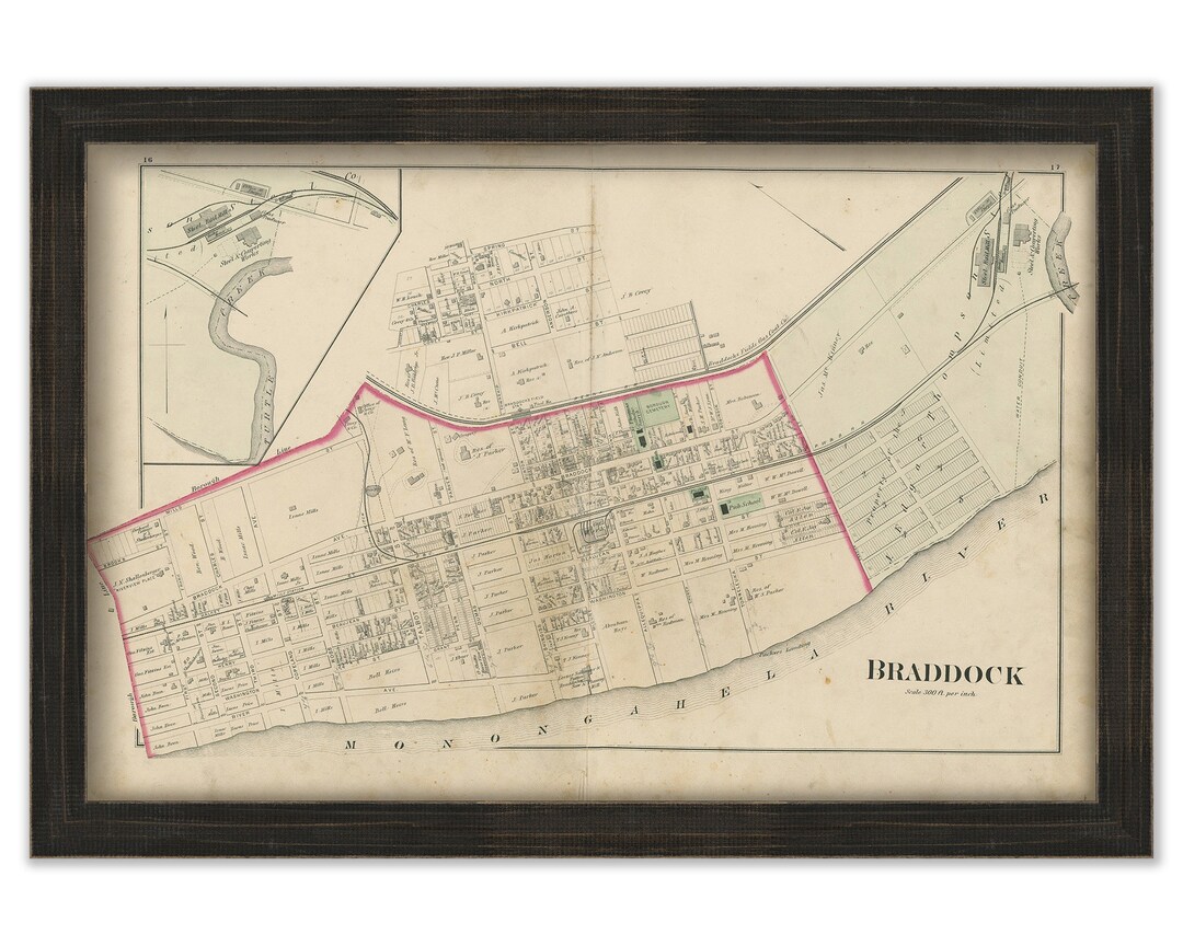 BRADDOCK, Pennsylvania 1876 Map - Replica or Genuine ORIGINAL - Etsy