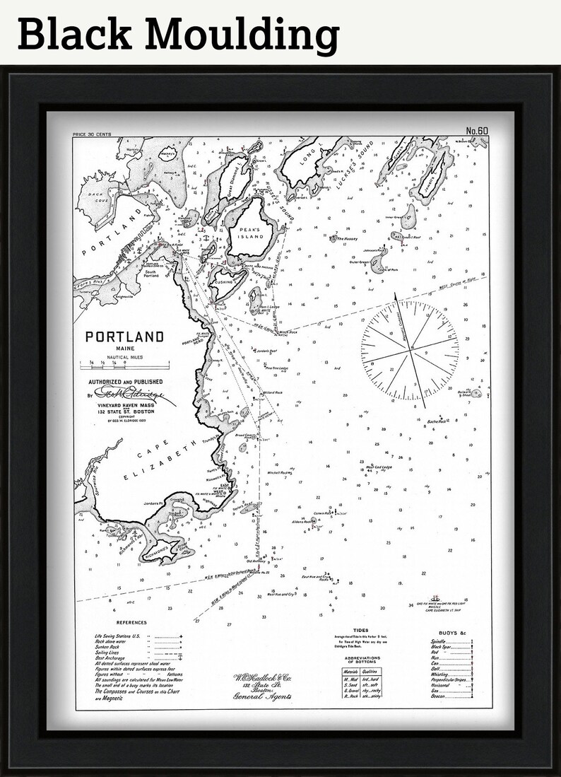 Portland Harbor, Maine 1909 - Nautical Chart by Geo. Eldridge-black ...