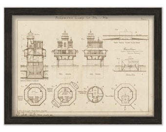 SOLOMANS LUMP LIGHTHOUSE, Chesapeake Bay, Maryland  -  Drawing and Plan of the Lighthouse as it was in 1894.