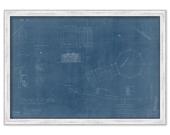 NEWPORT HARBOR LIGHT, aka Goat Island Lighthouse, Newport, Rhode Island - Blueprint Drawing and Plan of the Lighthouse as it was in 1843