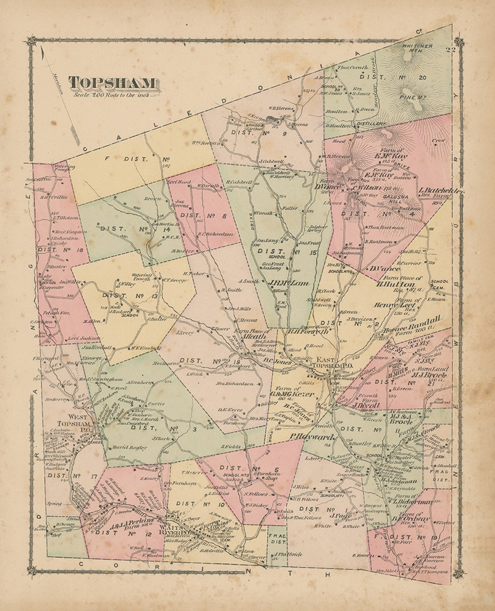 TOPSHAM Vermont 1877 Map Replica or Genuine ORIGINAL Etsy