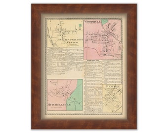 Villages of WOODHULL, MITCHELLVILLE and REXVILLE, New York 1873 Map, Replica or Genuine Original